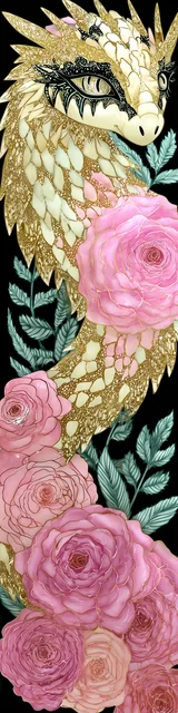Free dragon bookmark featuring a scaly gold floral dragon